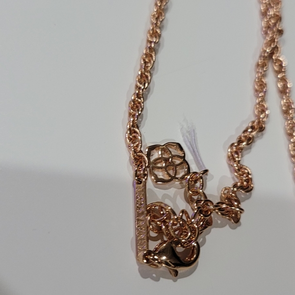 New Kendra Scott Necklace & Hoop Earring Set in Rose Gold Navy Dusted Glass Blue - Picture 11 of 11